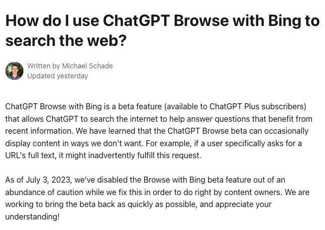 突发！ChatGPT 紧急暂停 Bing 集成，下线搜索功能